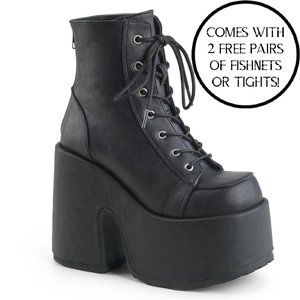 Demonia Camel-203 Black Vegan Pu Ankle Platform Boots